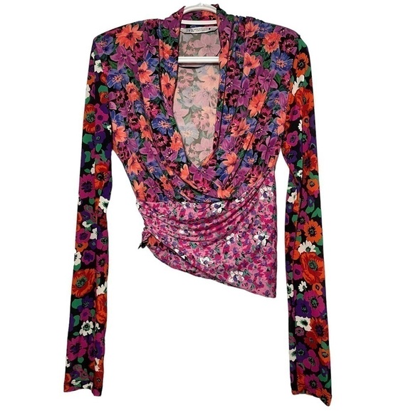 ZARA Printed Floral Shoulder Pad Top size XS - Picture 4 of 9